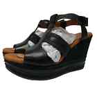 Naya size 7.5 Narrow leather black Elise high heel wedge ankle strap sandals