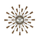 Wall Clock Brown Geometric Sunburst Metal Modern Style Analog Home Decoration
