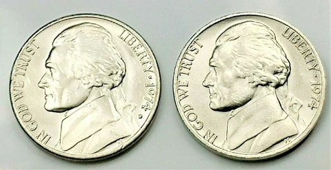 1974 P & D  Jefferson Nickel - BU Set Pulled From OBW Rolls Cover