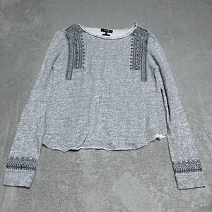 Miss Me Top Womens Small Gray Embellished Long Sleeve Western Boho - Picture 1 of 8