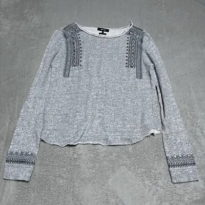 Miss Me Top Womens Small Gray Embellished Long Sleeve Western Boho - Image 1 of 4
