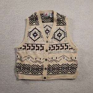 Vtg Crazy Horse Women's M Sweater Vest Aztec Big Lebowski 90s V-Neck Button Up - Picture 1 of 9
