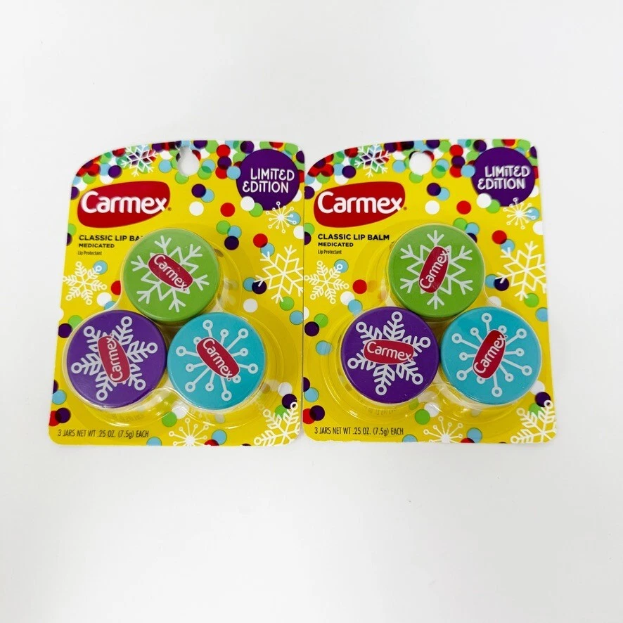 2x Carmex Medicated Lip Balm Jars .25 Oz Ea Limited Edition Snowflake