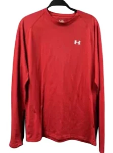 Under Armour Mens Shirt Large Red Fitted Compression Heatgear Athletic Crewneck - Picture 1 of 12