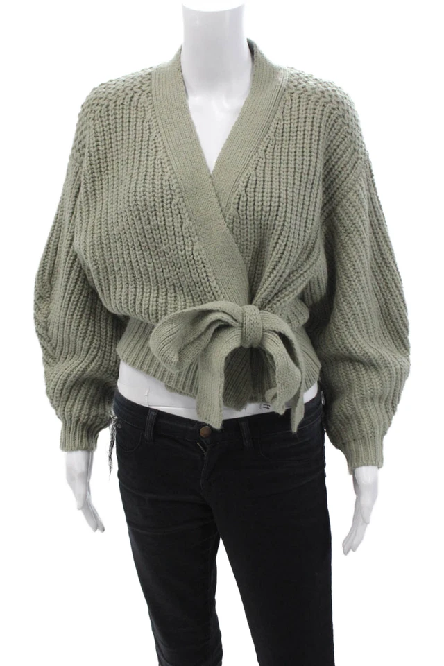 Cárdigan para mujer Zara cuello en V verde corbata manga larga bohemio talla S Foto 1 de 4