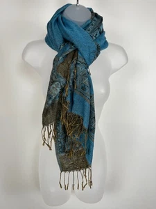 Pashmina Schal Damen Gr. 66in-27in blau & grün Schmetterlinge wendbar - Bild 1 von 19
