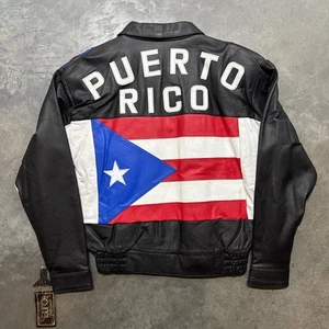 Vintage 90s Puerto Rico Flag Puerto Rican Leather Jacket NWT SZ SMALL - Picture 1 of 5
