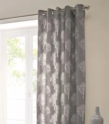 Woodland Trees Eyelet Cotton Curtains Charcoal 46”x54”-117x137 Cm Drop.Save£££’s - Image 1 of 2