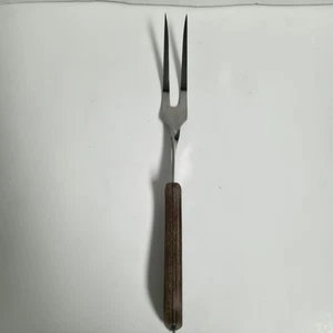 Vintage Stainless Japan Wood Handle Meat Carving Firk Kitchen Utensil 12" - Picture 1 of 6