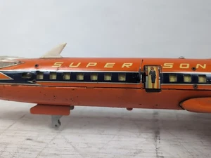 Juguete de fricción litográfica de hojalata vintage raro Super Sonic Jetliner SR-649 24" - Japón - Imagen 1 de 10