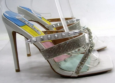 Cape Robbin WHITE  5"Stiletto HEEL stone SPIKE strap SLIP ON shoe WOMEN Size 8 - Image 1 of 4