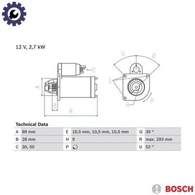 STARTER 0 986 011 140 FOR FENDT IVECO DEUTZ-FAHR F 3L 912 2.8L 3cyl GT 3.8L 4cyl - Image 1 of 4