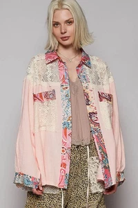 POL Langarmshirt Spitze Patchwork Blumenbesatz - Bild 1 von 6