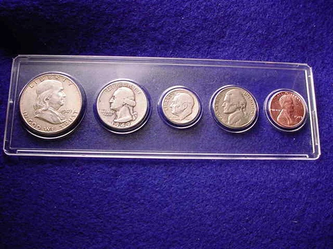 1949 PHILADELPHIA 5 COIN MINT SET GREAT 90% SILVER coins---GREAT CENT&HALF! #31 Cover