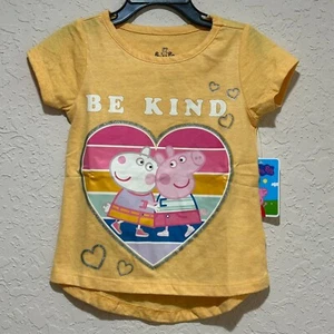 Peppa Pig Girl's "Be Kind" High-Low Shirt Orange Toddler Short Sleeve Hasbro 4T - Picture 1 of 8