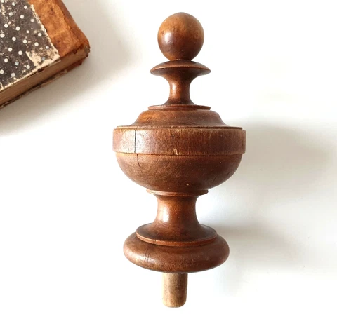Antique French wood turned post finial topper for Bed Grandfather clock 4.96 in Cover