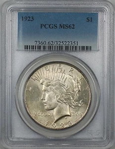 1923 Silver Peace Dollar $1 PCGS MS-62 5C - Picture 1 of 2