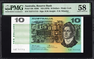 Australia 10 TEN Dollars 45b R306 1976 Knight Wheeler PMG58 aUNC NO FOLDS SCARCE - Picture 1 of 2