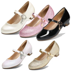 Girls Low Heel Pumps Party Wedding Mary Jane Sandals Dress Shoes - Picture 1 of 16