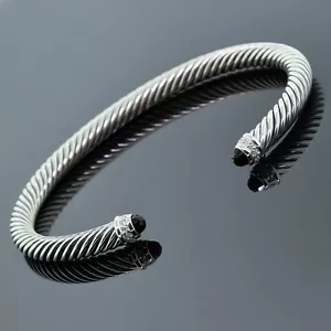 David Yurman Sterling Silver Diamond Smoky Quartz5mm Cable Classic Cuff Bracelet - Picture 1 of 4