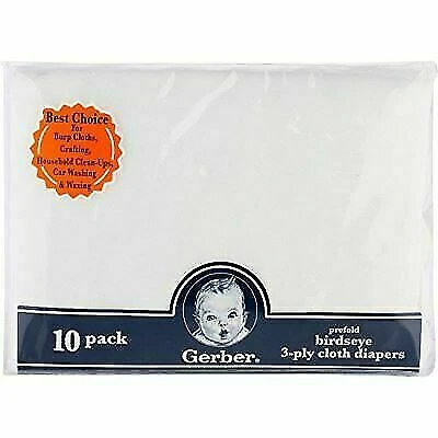 Gerber 94581R16A100OSZ Birdseye 3-Ply Prefold Cloth Diapers 10 Pieces - White