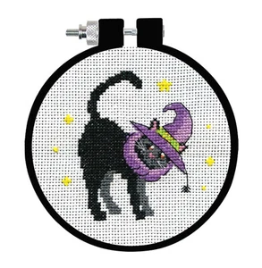 Mini Kit Punto de Cruz Diseño Funciona Halloween Gato Negro con Aro de 3.5" #DW7176 - Imagen 1 de 4