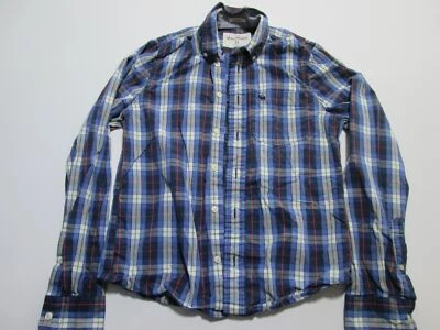 Abercrombie Youth Boys Size XL Casual Shirt Navy Check Chest Pocket Long Sleeve - Image 1 of 4