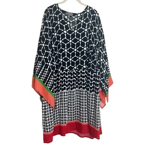 Ulla Popken Womens Long Tunic Dress Size 28/30 Artsy Mixed Print FLAWS - Picture 1 of 12
