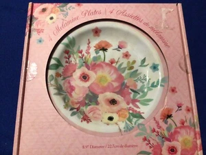 Punch Studio Melamine Salad Plates Floral Bunches Pattern New Set Of 4 plates - Picture 1 of 2