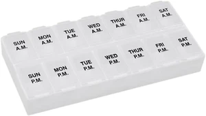 Large Capacity 7 Day AM PM Pill Dispenser Storage Weekly Med Box Case Organizer - Picture 1 of 3