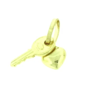 14k Yellow Gold Double Sided hollow Heart /Key Italian Pendant /Charm 23x8mm     - Picture 1 of 4