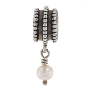 Pandora Beveled Pearl Drop Dangle Charm - Sterling White Authentic 790132P Retd - Picture 1 of 6
