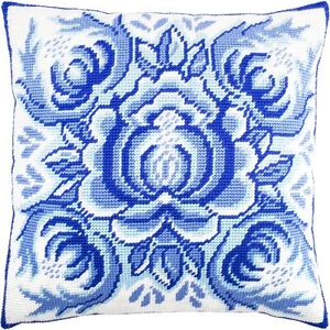 Hágalo usted mismo Kit de almohada de punta de aguja/tapiz "Gzhel" 16x16 pulgadas / 40x40 cm - Imagen 1 de 4
