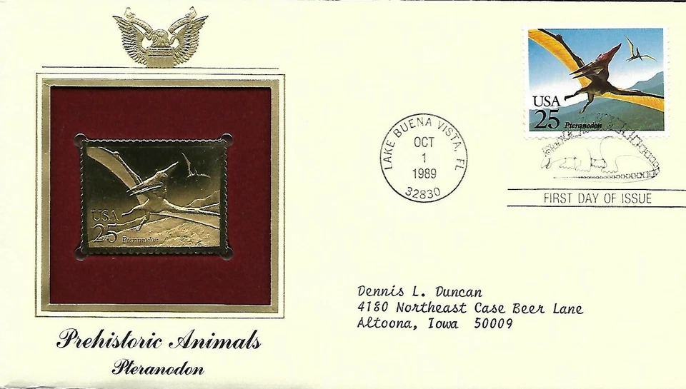 USA 1989 FIRST DAY COVER PTERANODON GOLD FOIL - Image 1 of 1
