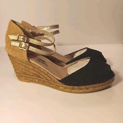 Alpargatas Gaimo hechas a mano negras/bronceadas/metálicas con correas para el tobillo talla 41 (US 10.5) Foto 1 de 4