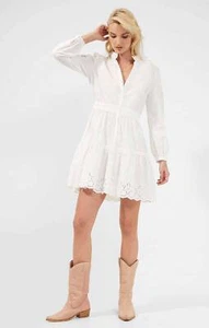 French Connection Womens White Mini Lace Dress Long Sleeve RRP £110 - Picture 1 of 19