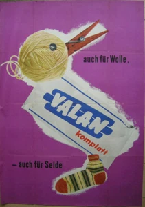 Plakat Reklame Werbung Waschmittel VALAN komplett Lithografie um 1960 - Picture 1 of 4