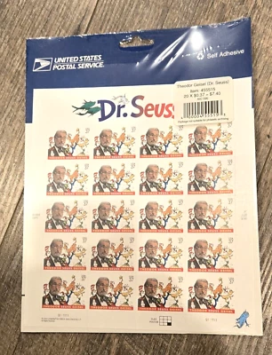 United States Postal Service Theodor Geisel Dr. Seuss 20x37 Cent Stamp Sheet NIP - Image 1 of 3