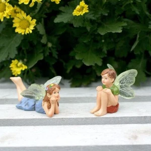 2pcs Mini Flower Fairy Statue Cute Garden Sculptures Miniature Figurines Car - Picture 1 of 12