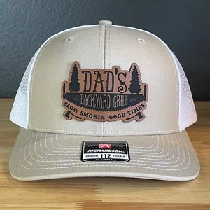 Dad's Backyard Grill BBQ Patch SnapBack Trucker Hat Khaki/White - Picture 1 of 6