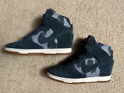 Nike Dunk Sky Hi Wedge Sneakers Blue Camo Suede Lace Up Women's US Sz 7, hidden - Image 1 of 4