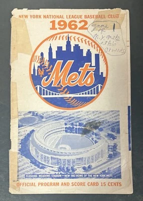 1962 Mets Official Program Score Card 1st Game Polo Grounds Opening Day 4/13/62 - Image 1 of 4