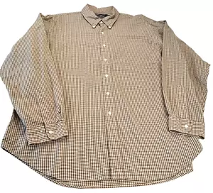 American Living Mens XXL Button Down Long Sleeve Shirt Gingham Checked Tan White - Picture 1 of 7