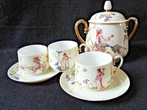 Partie de Service à Café 1900 Tasse & Sucrier femme ART NOUVEAU Jugendstil - Picture 1 of 11