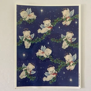 Vintage Hallmark 1 Foglio Adesivi Angelo Orso Natale Mary Hamilton - Foto 1 di 3