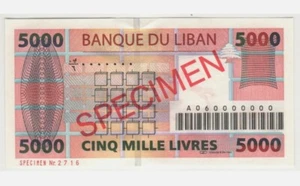 Scarce Rare Genuine Vintage SPECIMEN Banknote 2004 Lebanon 5000 Livres GemUNC - Picture 1 of 2