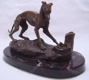 Antique P.J. Mene Bronze Sculpture Hunting Greyhound Dog Marble Base Whippet - Picture 1 of 9