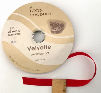 Red Velvette Weatherproof Lion Ribbon Co. No. 3 Crafting Less Than 25 Yds - Image 1 of 4