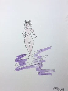 Matt Scalf Watercolor 9x12 ORIGINAL PAINTING Expressionism Nude Woman Naked Walk - Picture 1 of 9