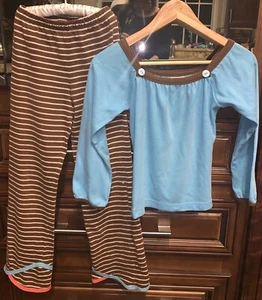 Patsy Aiken Girls Aqua/Brown/Coral/white 100 % Cotton Pajama Set. Size 8 - Picture 1 of 11